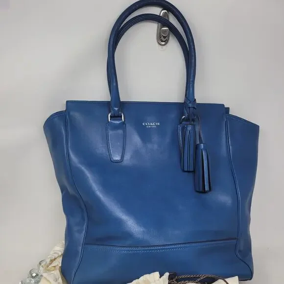 Coach Legacy Tanner Blue Purse Bag Double Handle W Satin Dust Bag Handbag Large